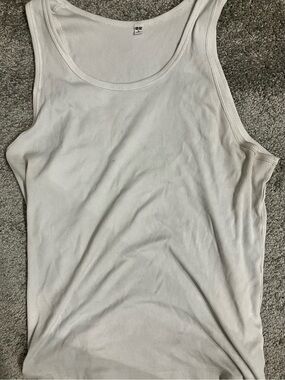 Uniqlo White Ribbed Tank Top - Scoop Neck